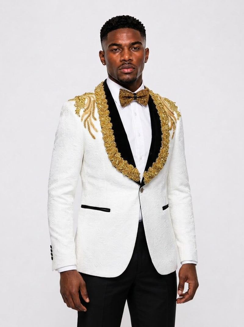 Paisley Jacquard Gem Stone 3 Piece Wedding Tuxedo