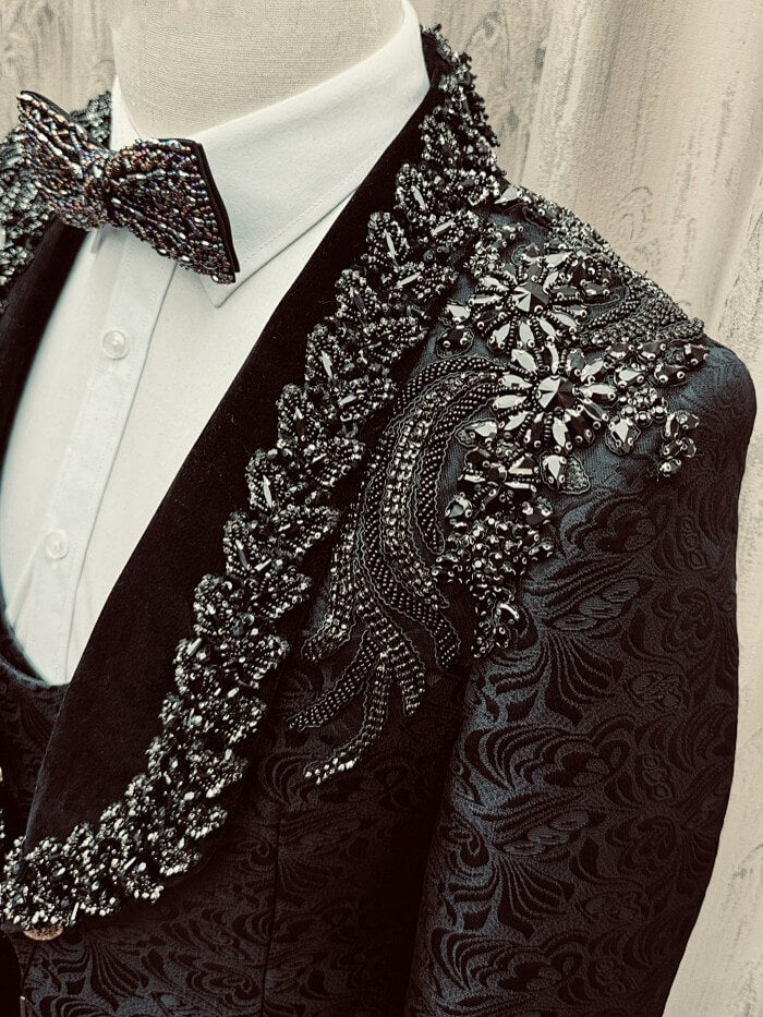 Paisley Jacquard Gem Stone 3 Piece Wedding Tuxedo for Men