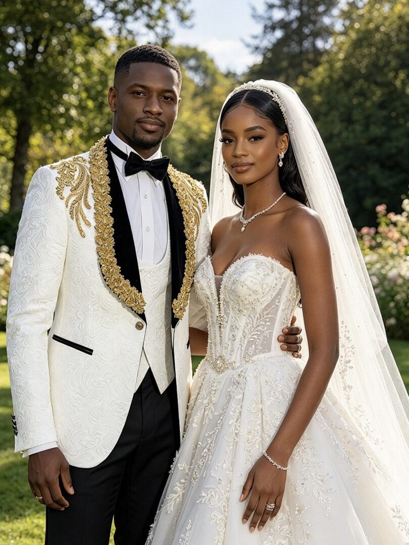 Paisley Jacquard Gem Stone 3 Piece Wedding Tuxedo for Men