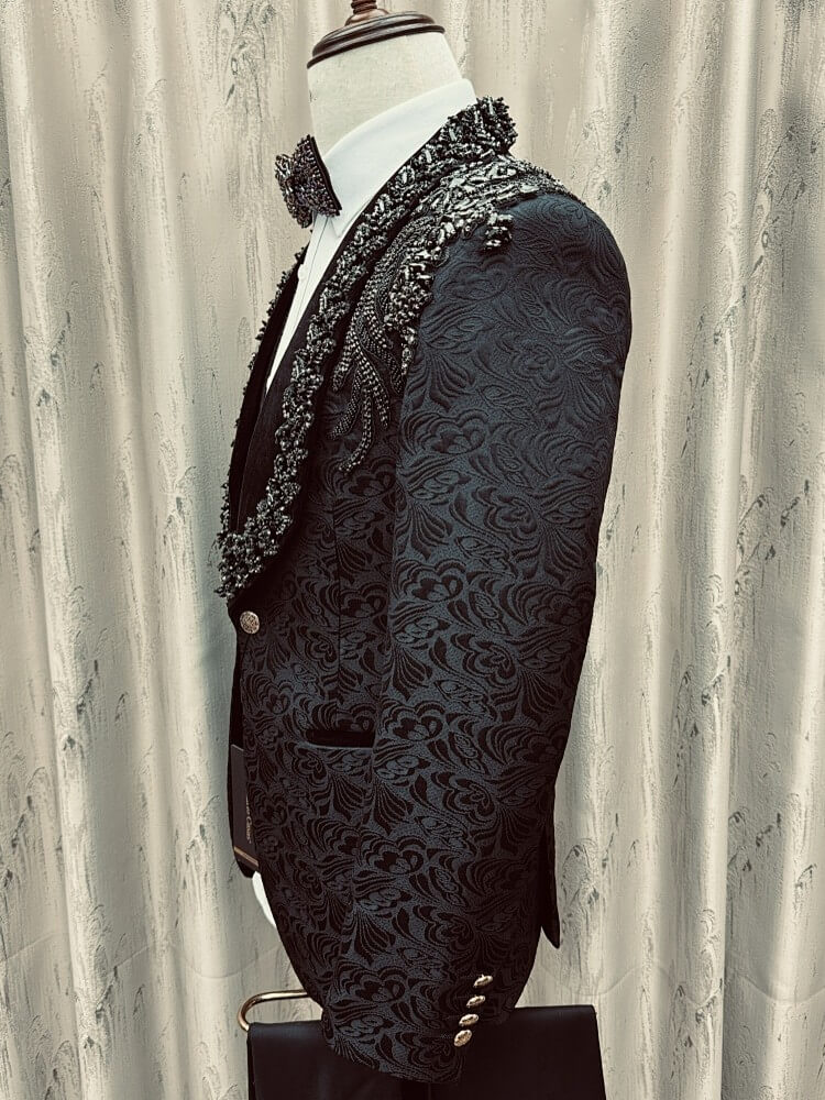 Paisley Jacquard Gem Stone 3 Piece Wedding Tuxedo for Men