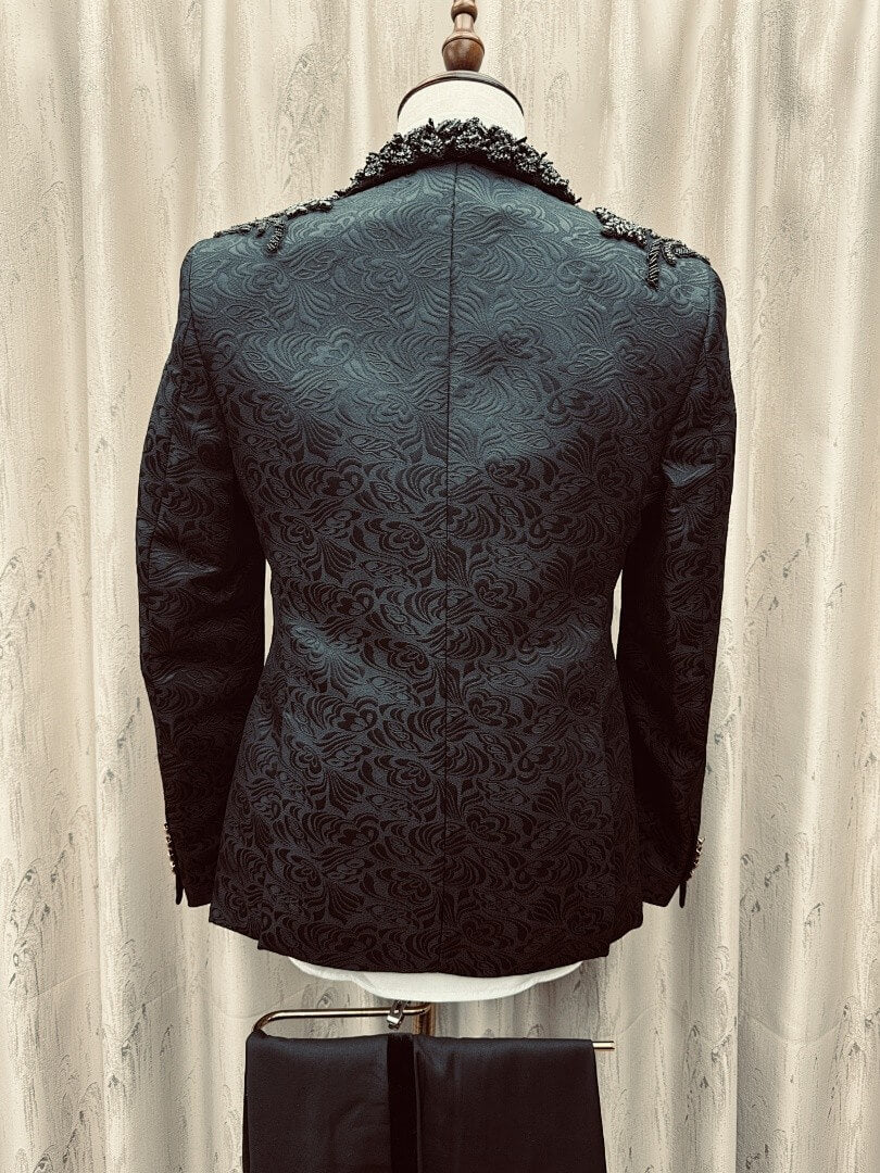 Paisley Jacquard Gem Stone 3 Piece Wedding Tuxedo for Men