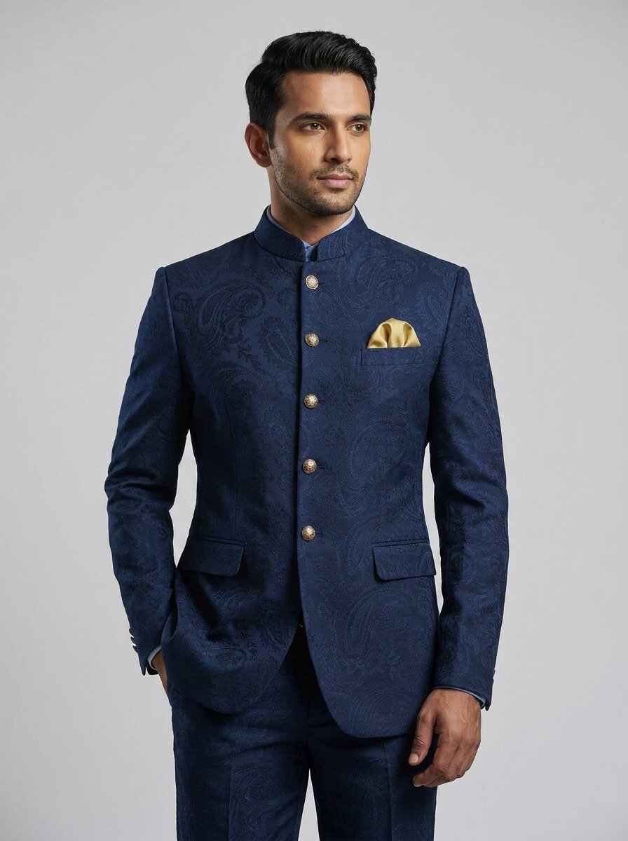 Midnight Blue Paisley Nehru Suits