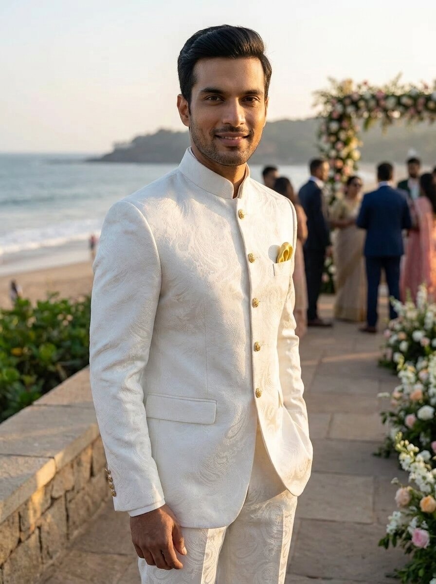 White Paisley Nehru Suits