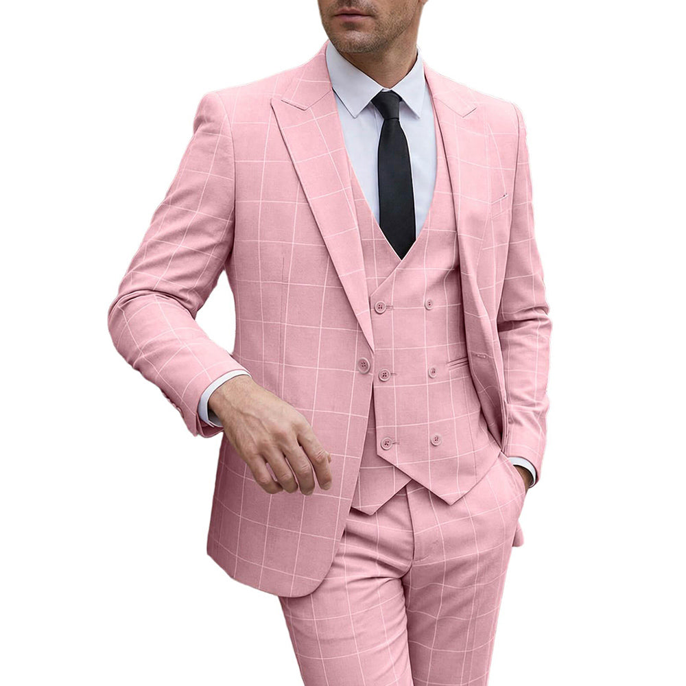 Men's Slim Fit Checkered 3-Piece Suit