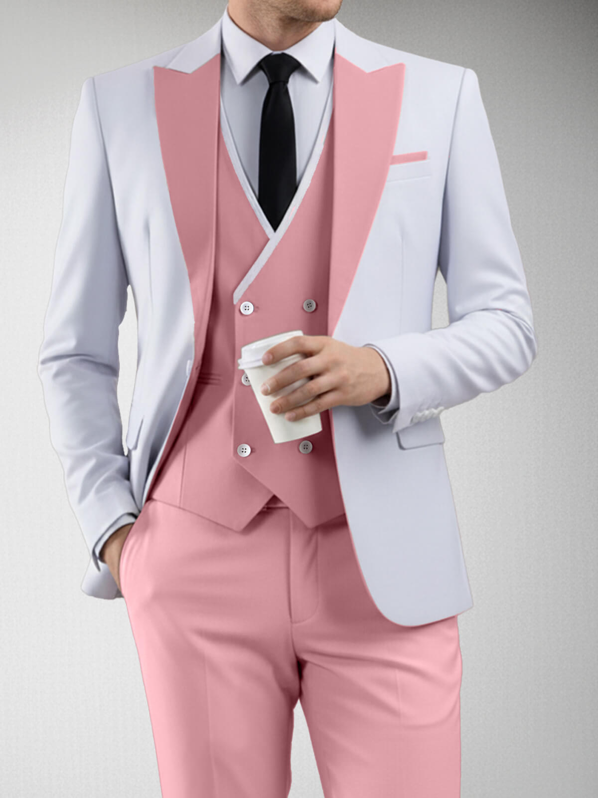 Men's 3 Piece Slim Fit Suit Contrasted Lapel