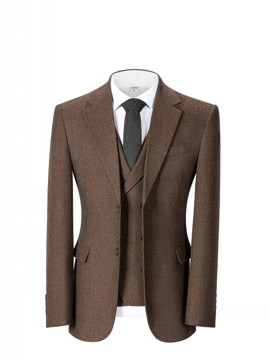 Men's Tweed Herringbone 3 Piece Suit Vintage Style