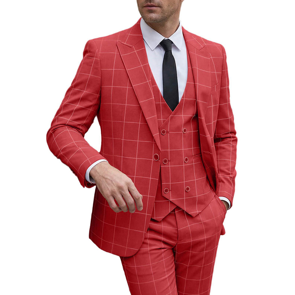 Men's Slim Fit Checkered 3-Piece Suit