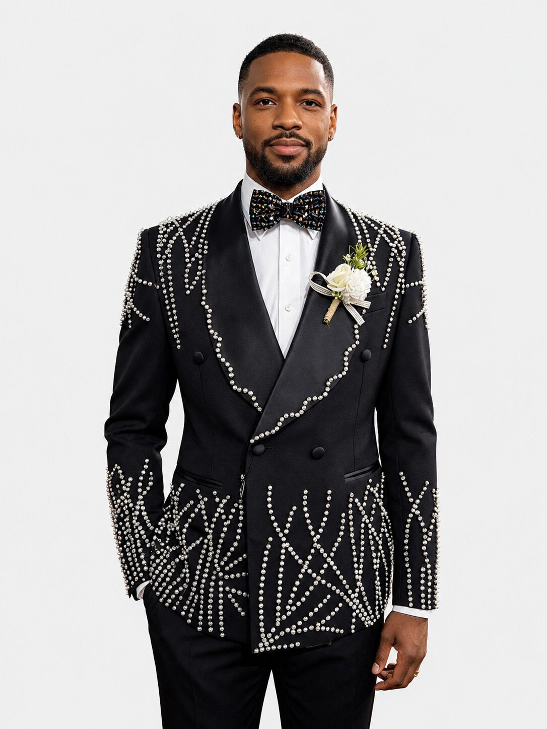 Men's Rhinestone Double-Breasted Shawl Lapel Tuxedo Set