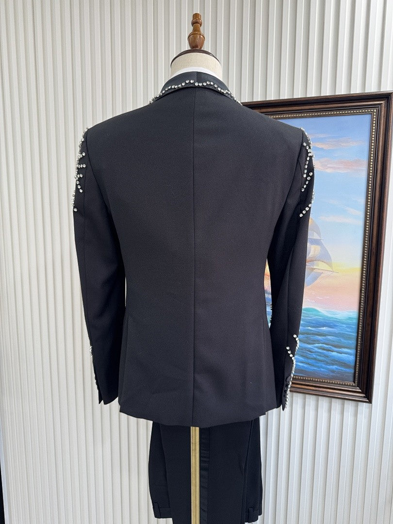Men's Rhinestone Double-Breasted Shawl Lapel Tuxedo Set