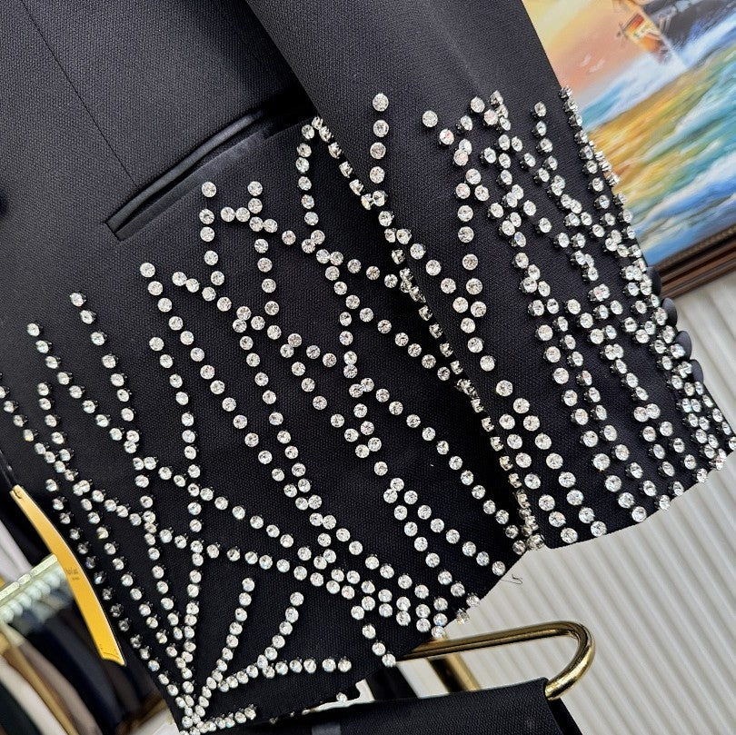 Men's Rhinestone Double-Breasted Shawl Lapel Tuxedo Set