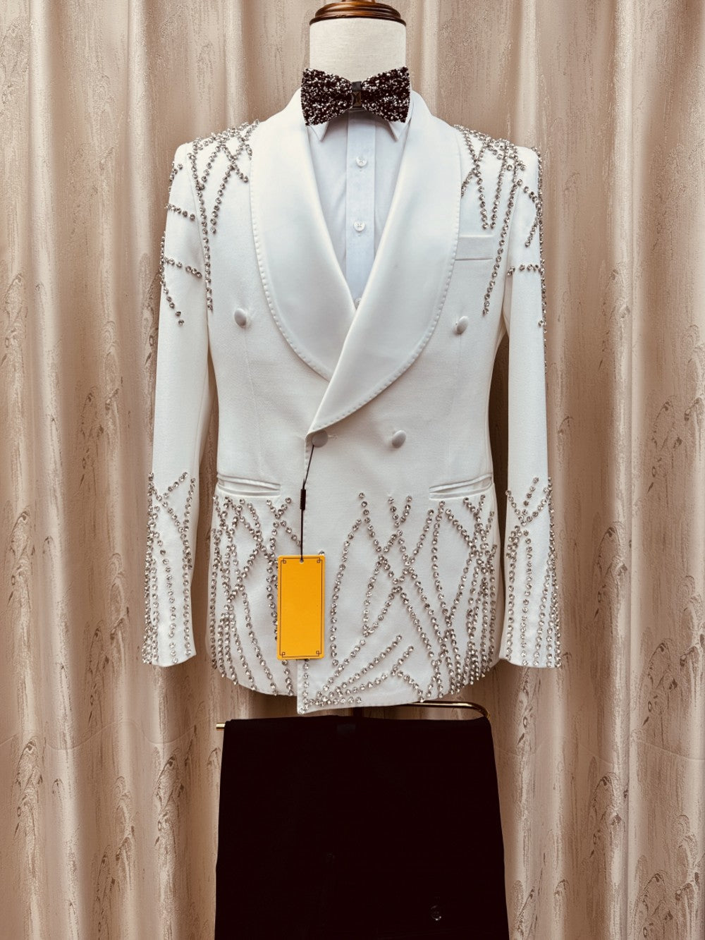 Men's Rhinestone Double-Breasted Shawl Lapel Tuxedo Set
