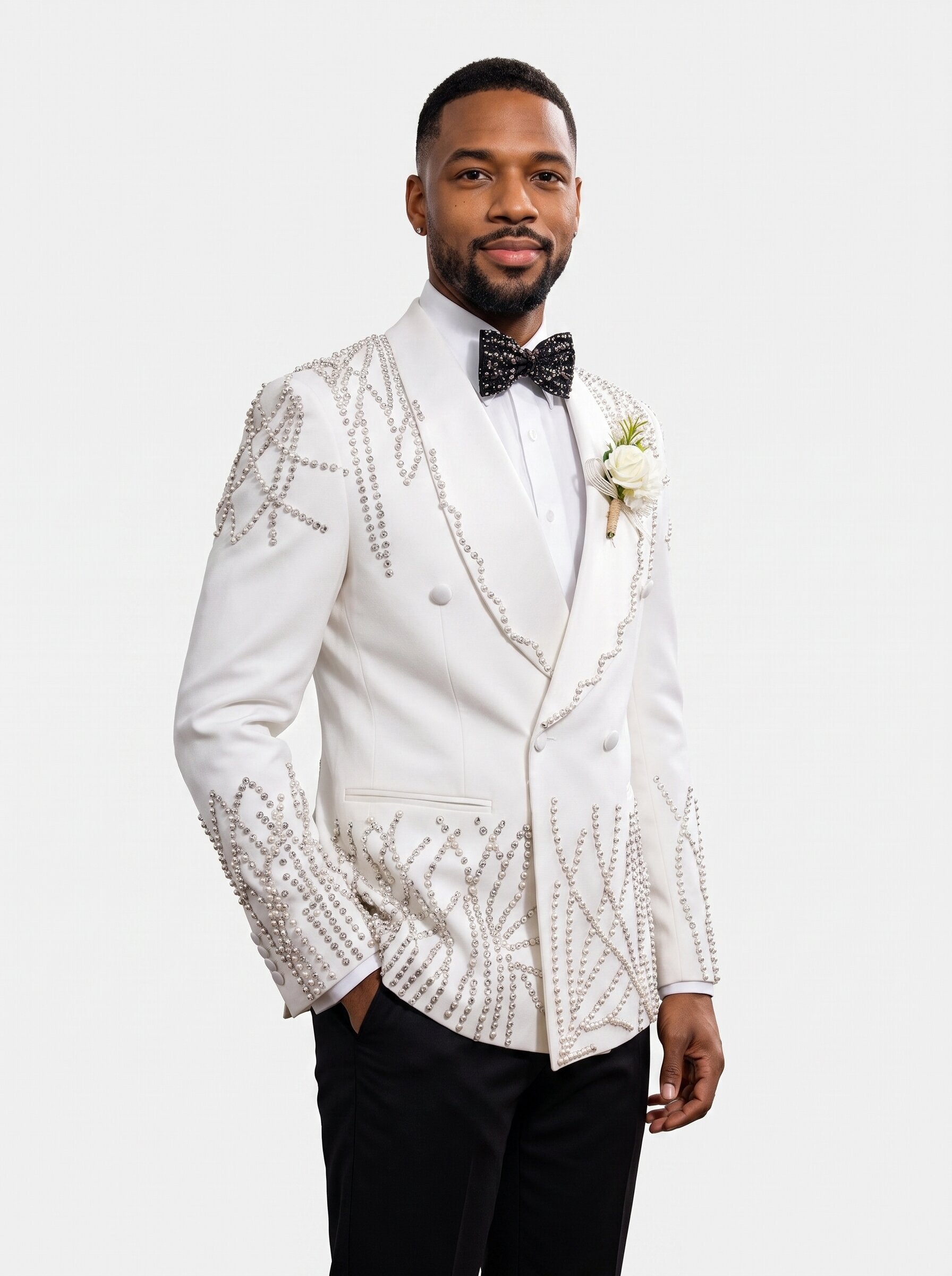 Men's Rhinestone Double-Breasted Shawl Lapel Tuxedo Set