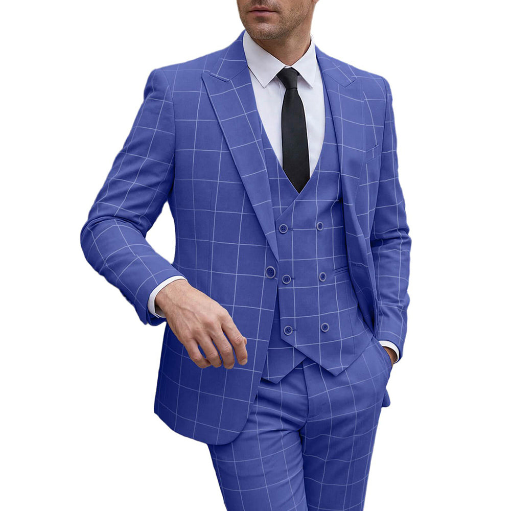 Men's Slim Fit Checkered 3-Piece Suit