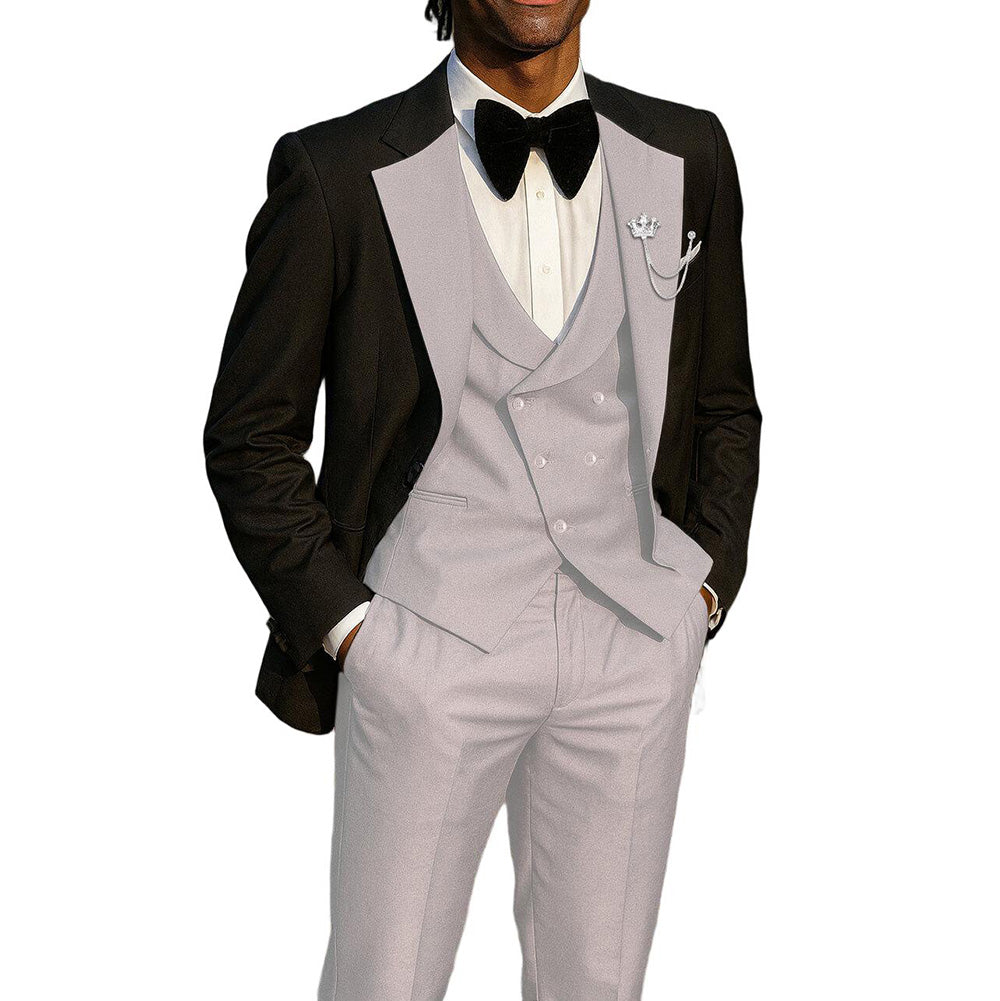 Men's 3 Piece Tuxedo Suit Slim Fit Contrast Lapel Prom Menswear