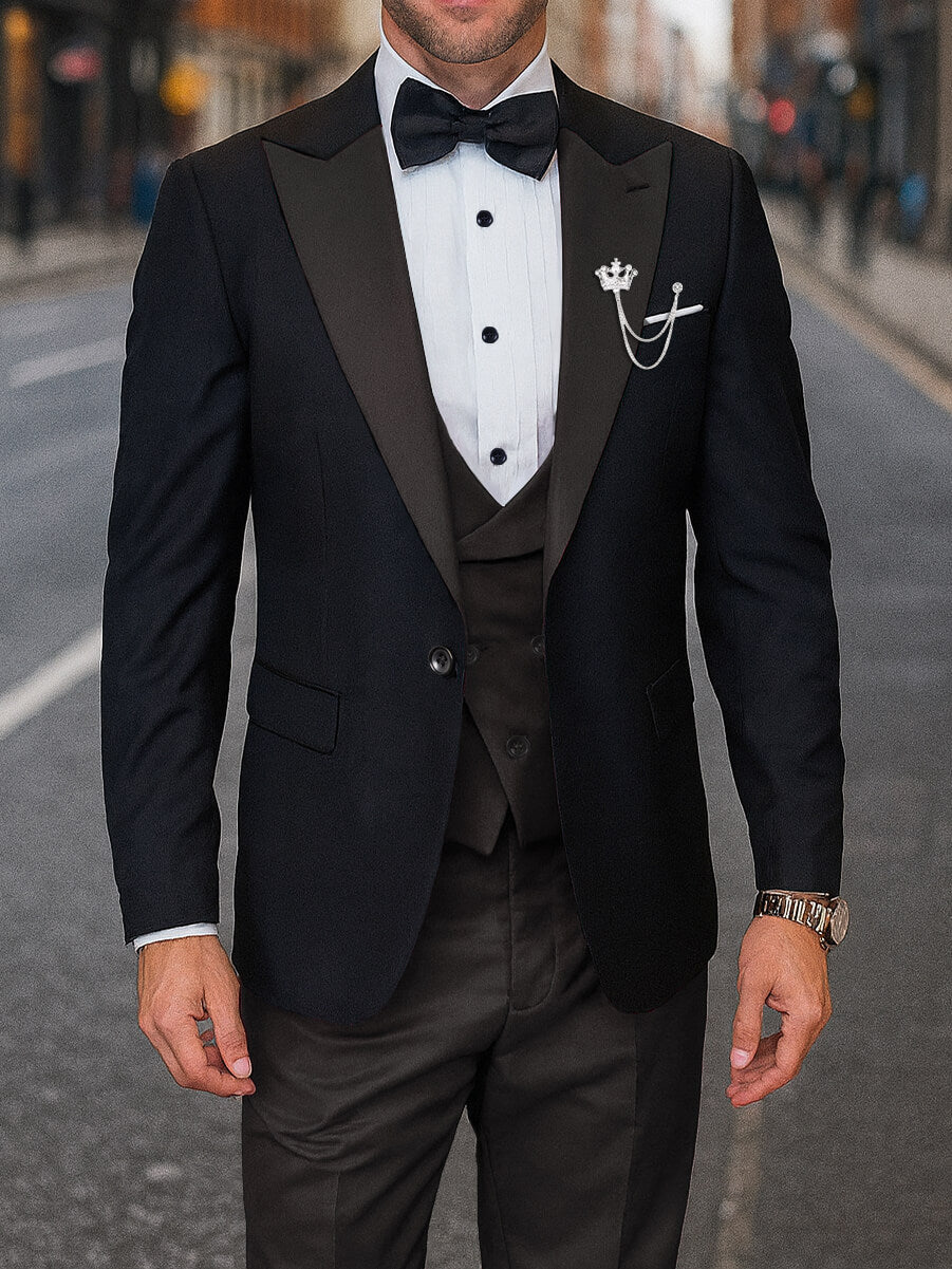Men's 3 Piece Tuxedo Suit Slim Fit Contrast Lapel