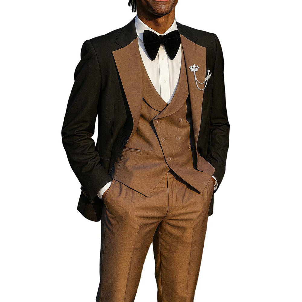 Men's Contrast Lapel Tuxedo Suit 3 Piece Slim Fit Prom Night