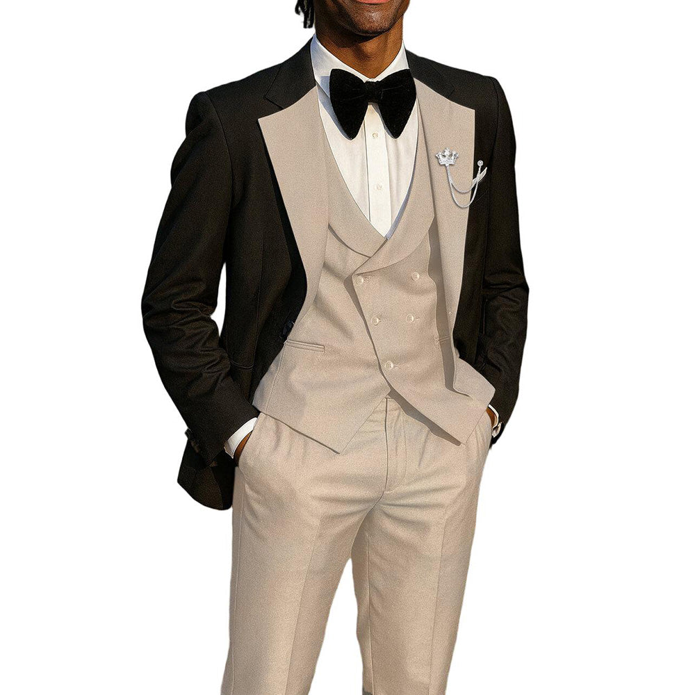 Men's 3 Piece Tuxedo Suit Slim Fit Contrast Lapel Prom Menswear