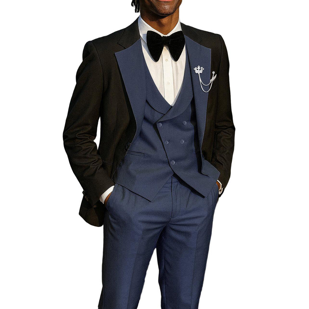 Men's 3 Piece Suit Slim Fit Tuxedo Style Contrast Lapel Prom Evening