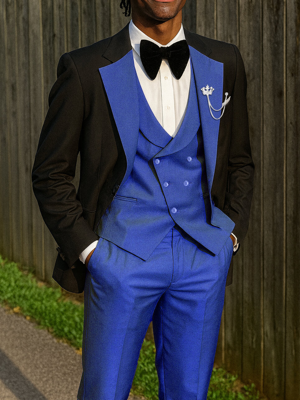 Men's Contrast Lapel Tuxedo Suit 3 Piece Slim Fit Prom Night