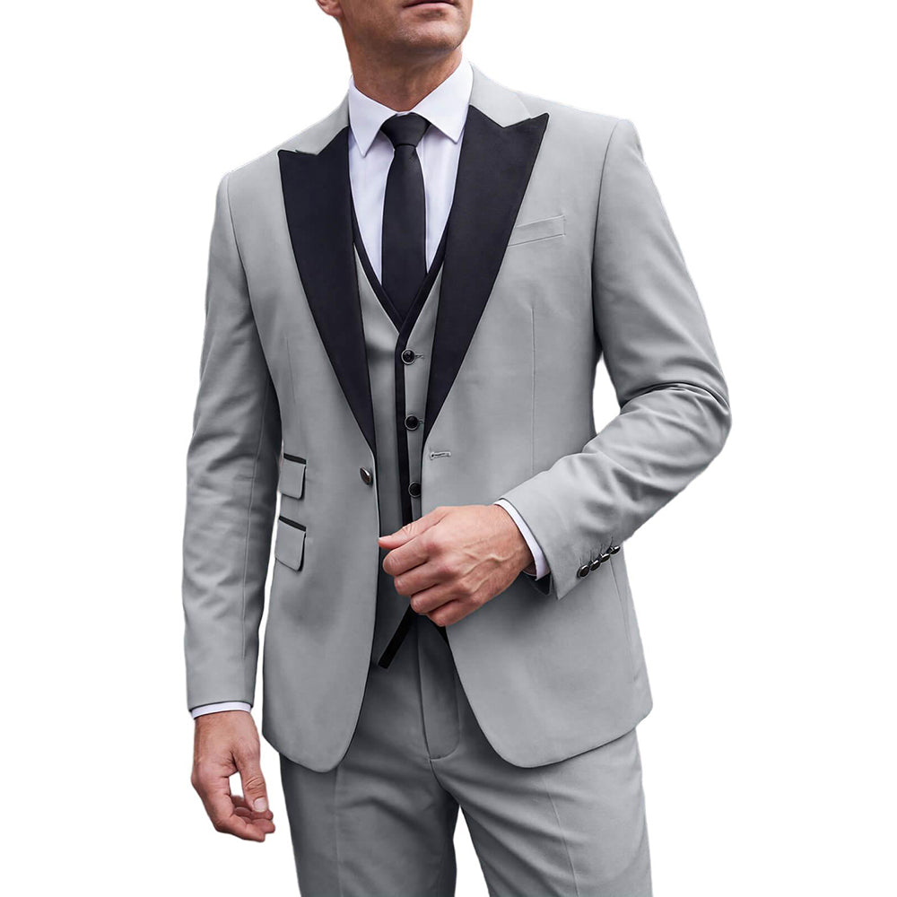 Men's Business 3 Piece Suit Contrast Neckline
