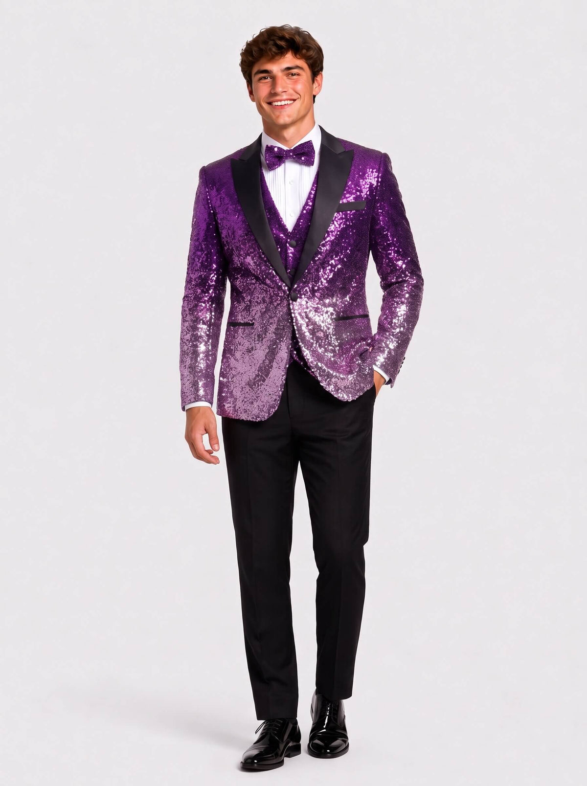 Silver Gradient Sequin 3 Piece Prom Suit