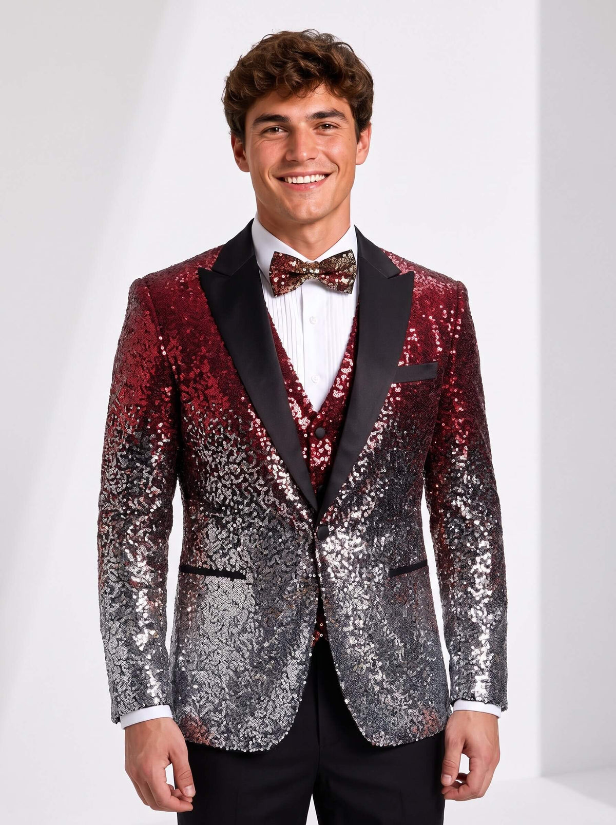 Silver Gradient Sequin 3 Piece Prom Suit