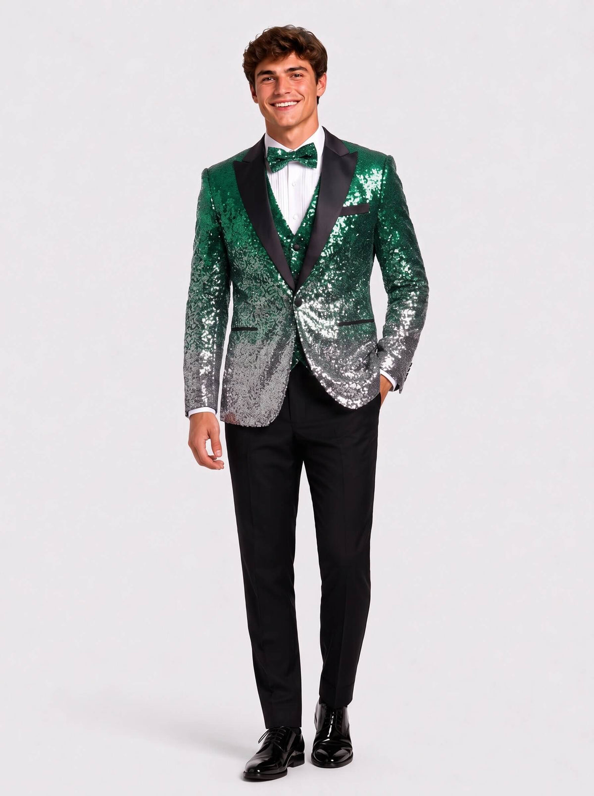 Silver Gradient Sequin 3 Piece Prom Suit