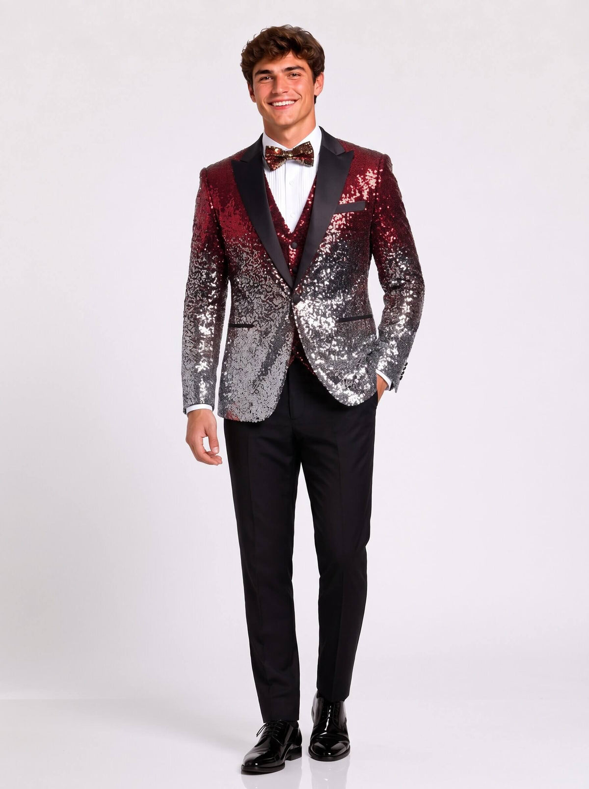 Silver Gradient Sequin 3 Piece Prom Suit