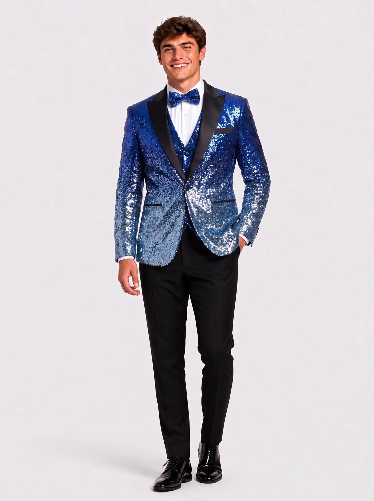 Silver Gradient Sequin 3 Piece Prom Suit