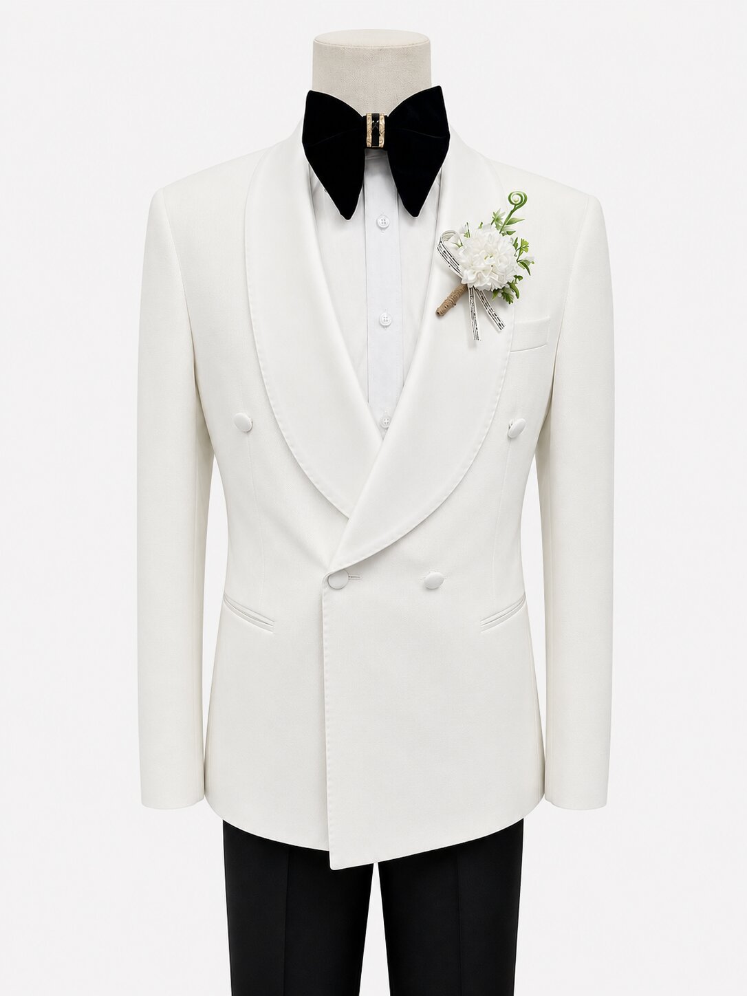 Men's Double Breasted Shawl Lapel Tuxedo with Black Trousers – Groom Wedding & Formal Dinner Suit