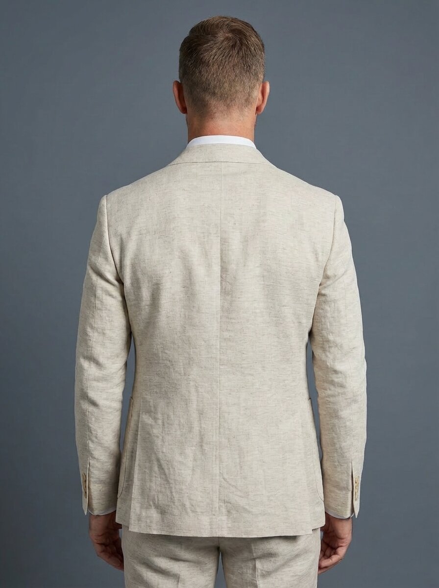 Men’s Linen Beige Suit Lightweight Breathable Summer Wedding