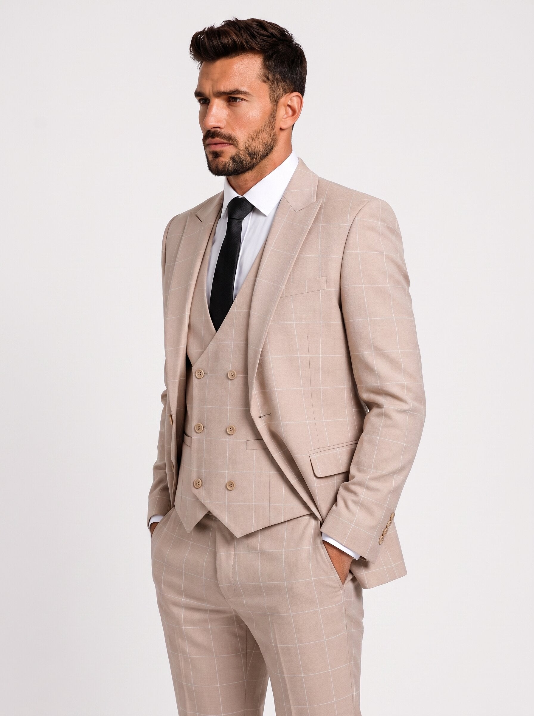 Men's Slim Fit Checkered 3-Piece Suit