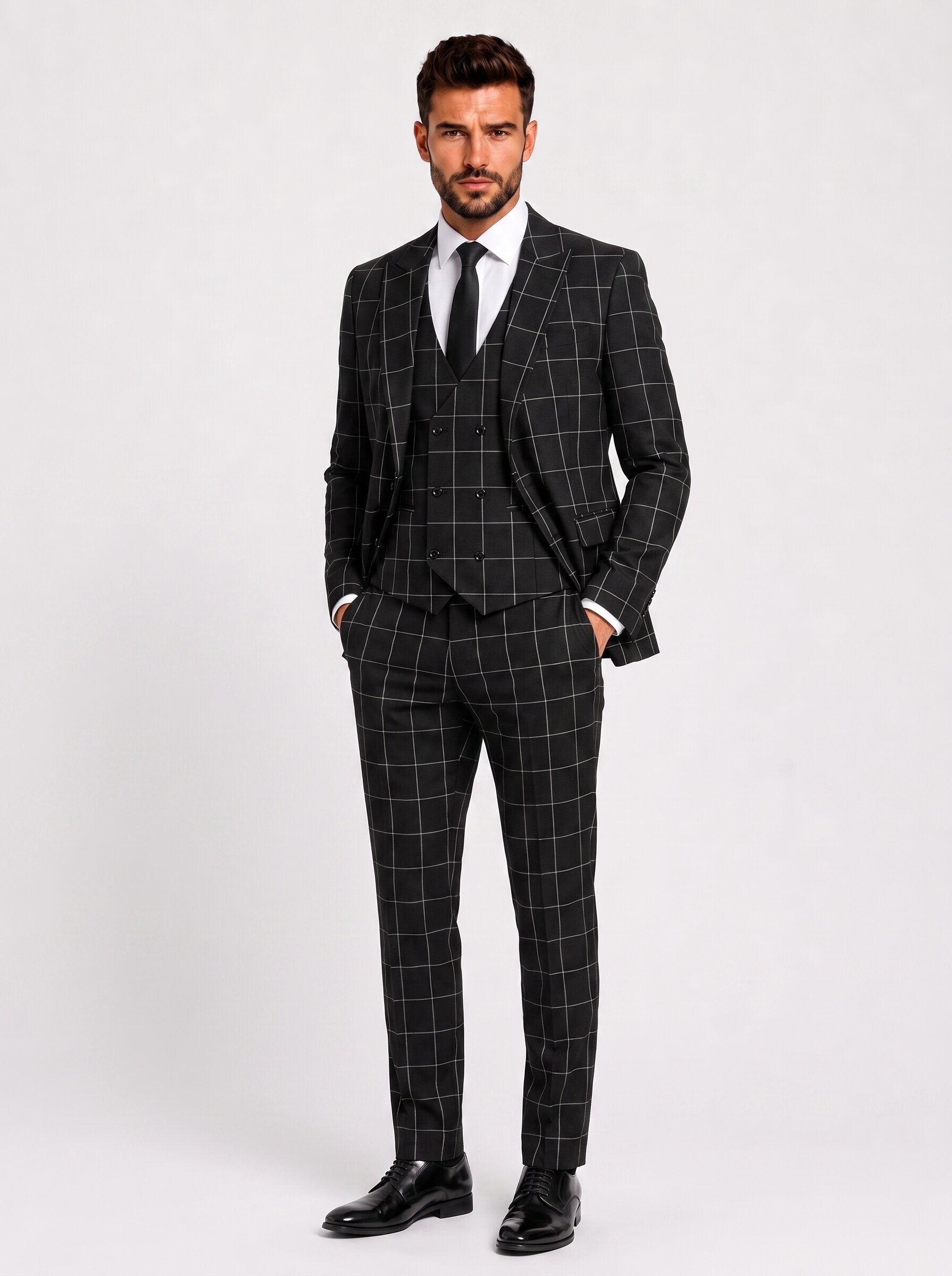 Men's Slim Fit Checkered 3-Piece Suit