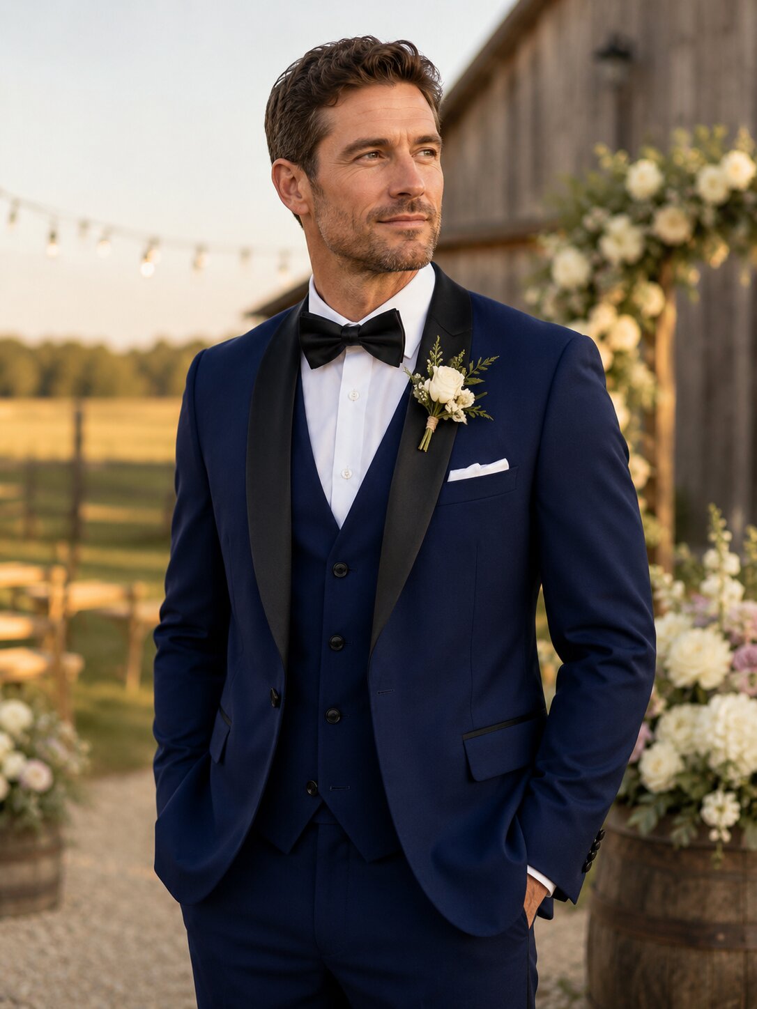 Men's Black Shawl Lapel 3 Piece Formal Suits