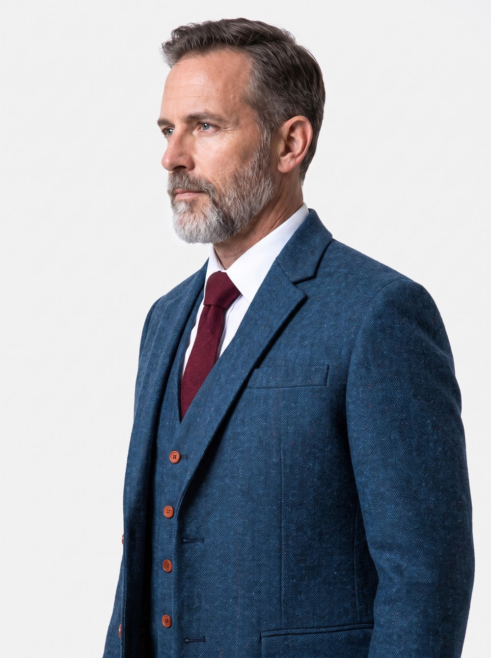 Blue Herringbone Tweed 3 Piece Suit