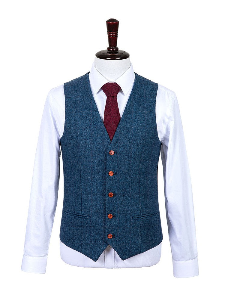 Blue Herringbone Tweed 3 Piece Suit