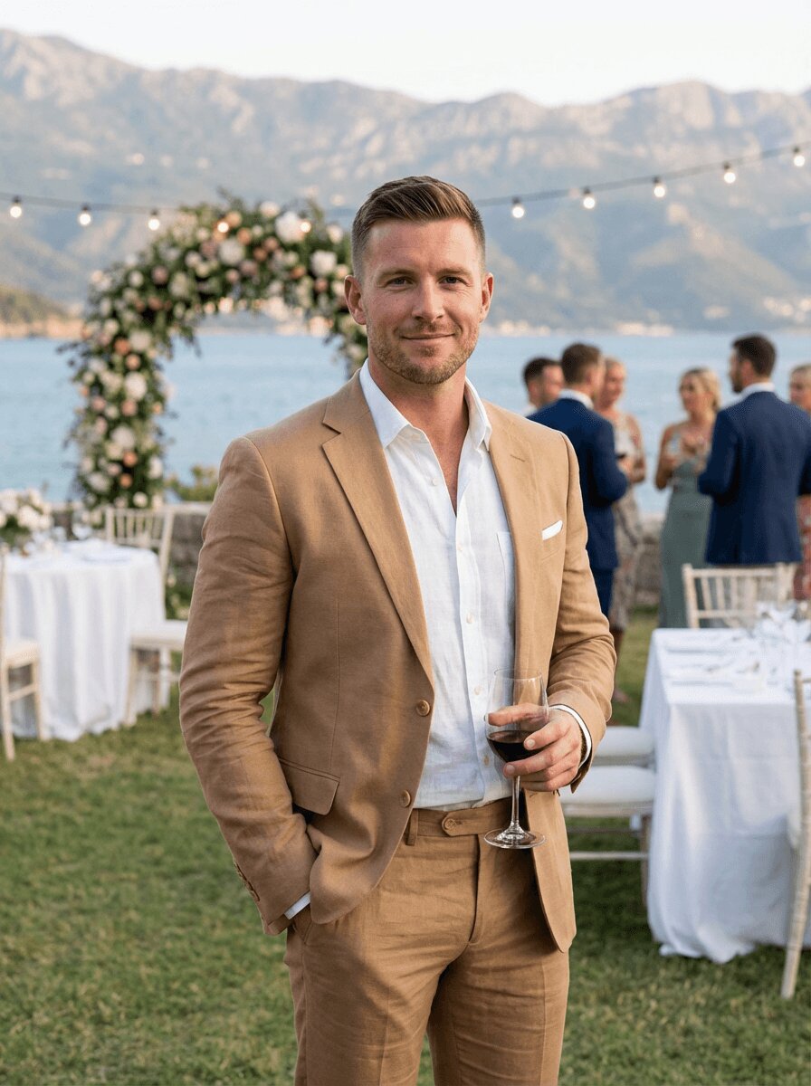 Men's Modern Linen Suit Set- Summer Casual Wedding Suit