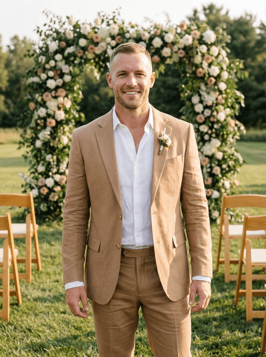 Men's Modern Linen Suit Set- Summer Casual Wedding Suit
