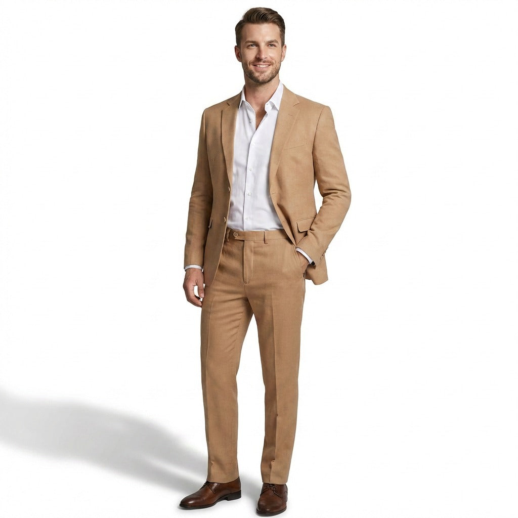 Men's Modern Fit Light Blue Linen Suit - Lightweight Two Piece Jacket and Pants