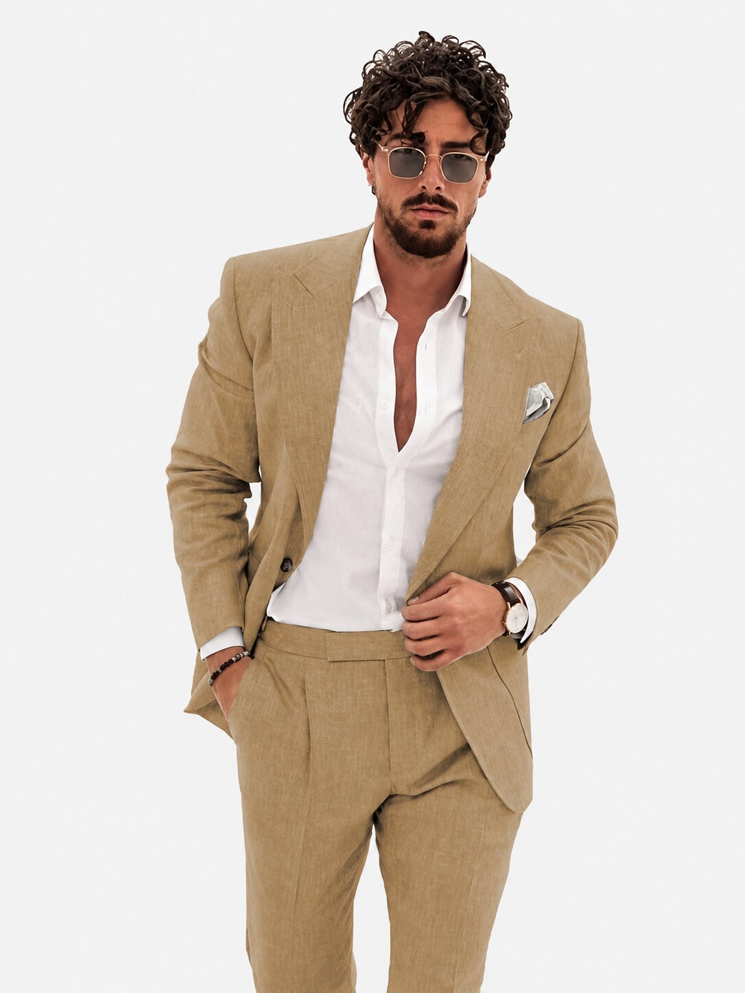 brown linen suit