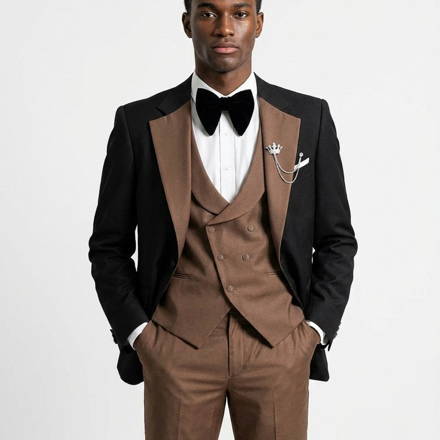 Men's 3 Piece Suit Slim Fit Tuxedo Style Contrast Lapel Prom Evening
