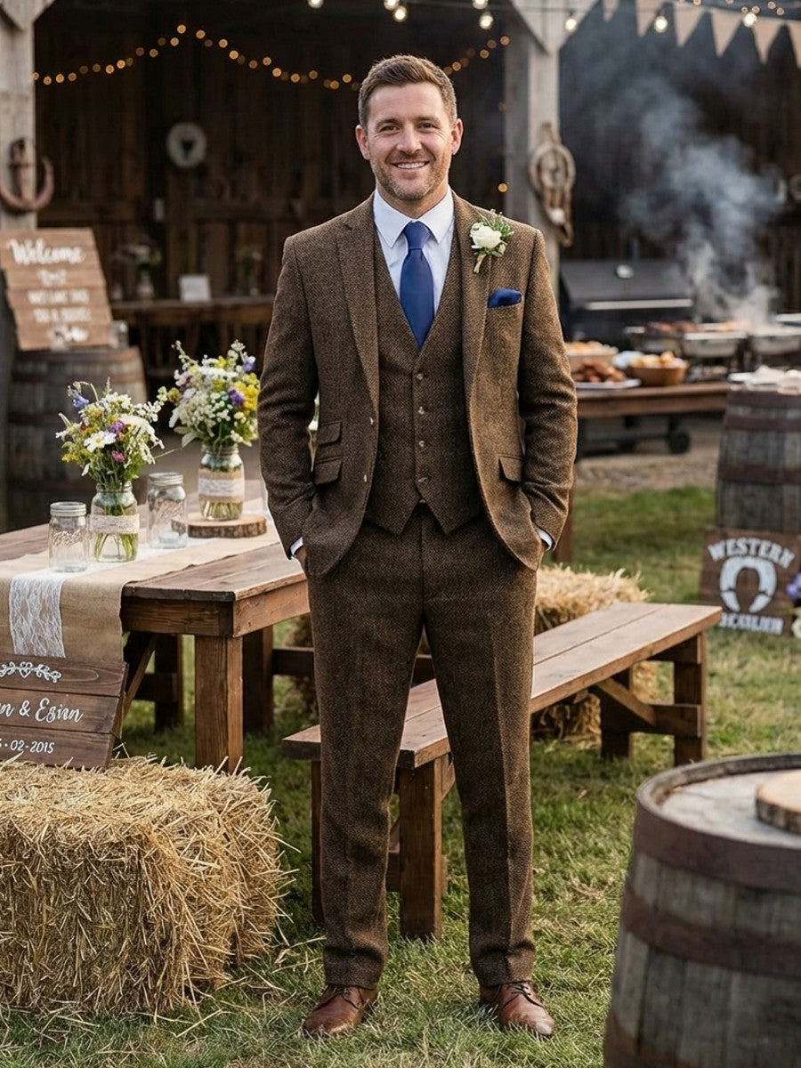 Vintage brown wedding groom suit