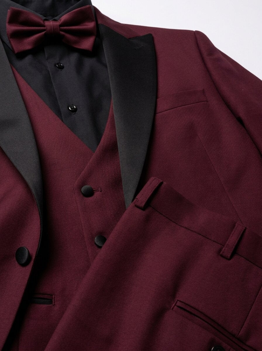 Men's Burgundy with Black Lapel Suit