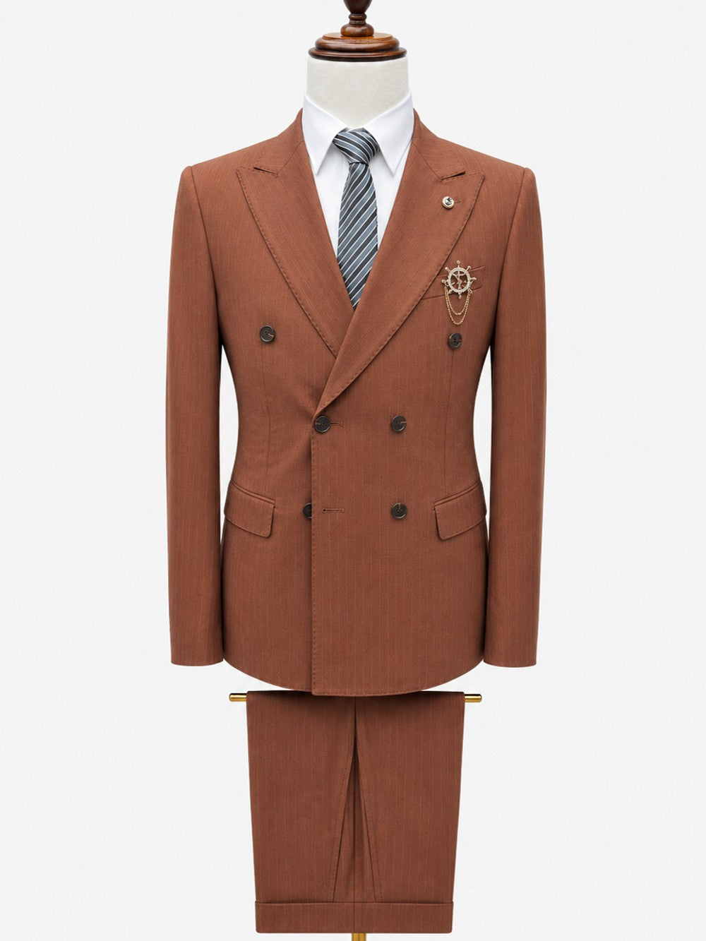 Men's Pinstripe Double Breasted Suit Peak Lapel