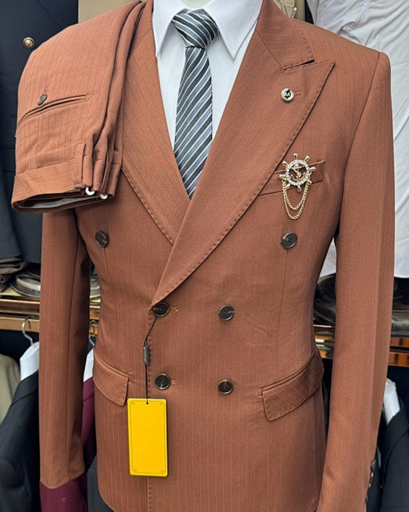 Men's Pinstripe Double Breasted Suit Peak Lapel