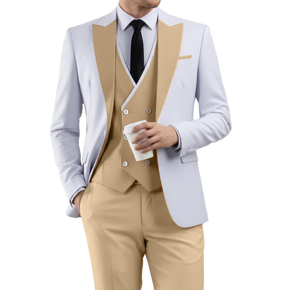Men's Slim Fit 3 Piece Suit Fashion Contrast Style