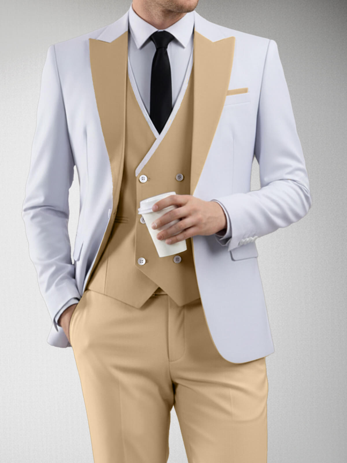 Men's 3 Piece Slim Fit Suit Contrasted Lapel
