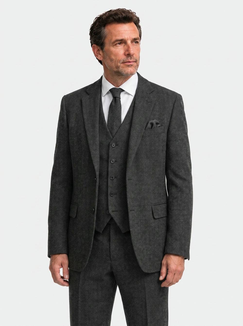 Classic Fit Herringbone Tweed 3 Piece Suit