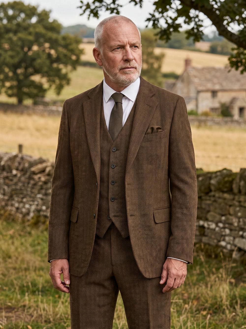 Classic Fit Herringbone Tweed 3 Piece Suit