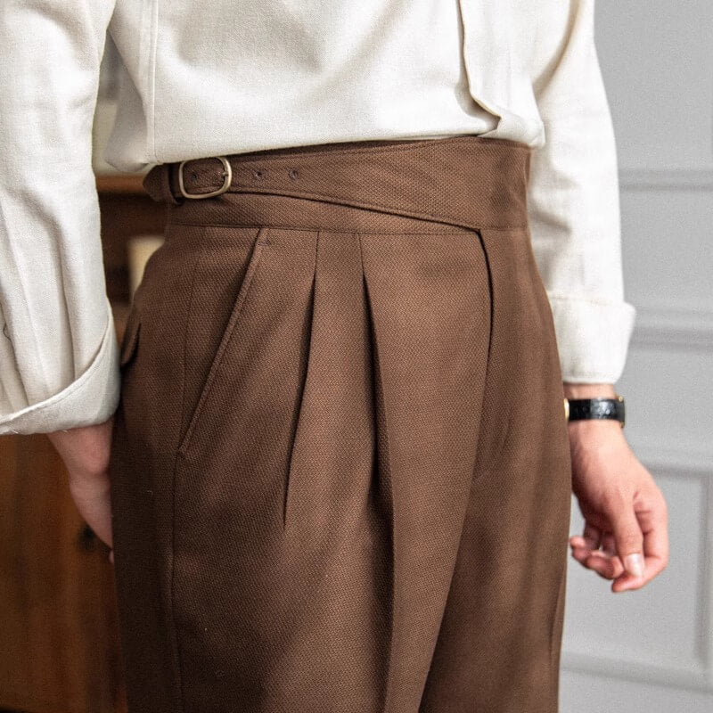 Men’s Italian High-Waisted Pleated Dress Pants